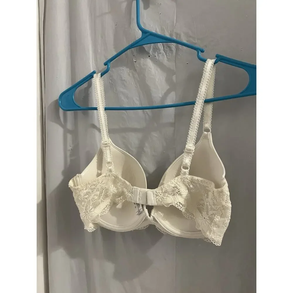 Wacoal White Lace Trim Padded Underwire Bra Sz 34d - Picture 2 of 5